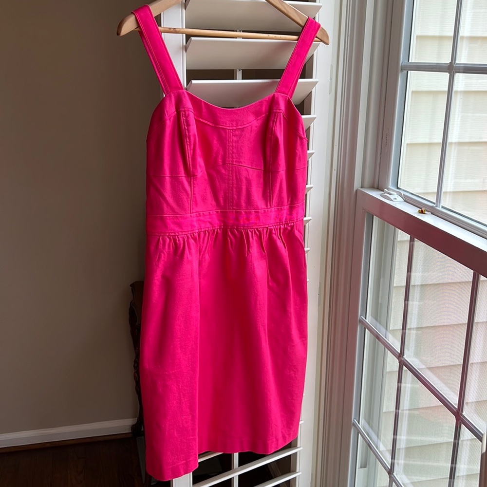 NWT LOFT Dress Hot Pink Fuchsia Barbie Ribbon Trim Knee Length 6